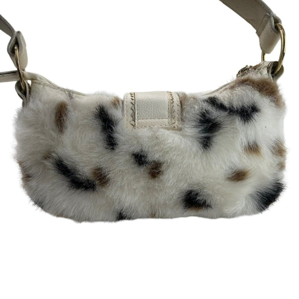 SOLD! Y2K RED by Marc Ecko White Faux Fur Mini Purse Cow Print Gold Metal - Picture 11 of 16